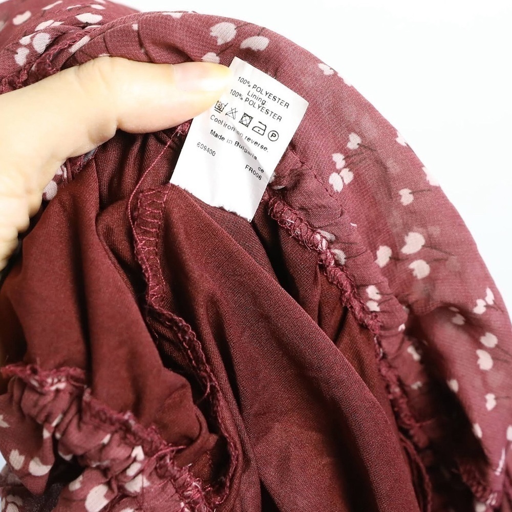 River Island jumpsuit floral print bohemian wide leg neck tie maroon wine UK 8 4 - Picture 7 of 11